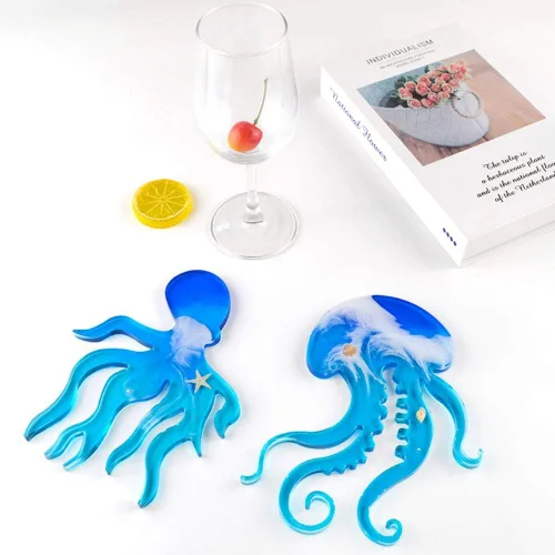 Vista 4 de FUYAKEJI - Moldes de resina de animales marinos, posavasos de silicona para delfines marinos, pulpos, tortugas, medusas, ballenas, peces para resina