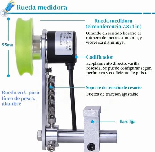 Vista 2 de Medidor digital de longitud de cable con rueda de ranura en U, herramienta de medición de longitud de cable multiunidad para línea de pesca e hilo