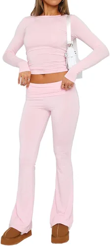 Vista 4 de Leggings acampanados para mujer, casuales, suaves, ajustados, doblados sobre la cintura, pantalones de yoga