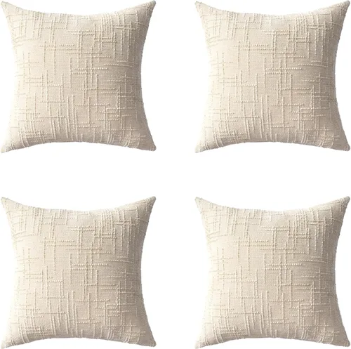 Vista 25 de Fundas de almohada decorativas de 18 x 18 pulgadas, juego de 4, suaves, sólidas, de estilo granja, fundas de almohada de chenilla para sofá, fundas