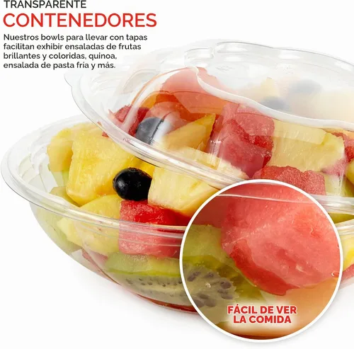 Vista 5 de Stock Your Home Cuencos de Ensalada de Plástico Transparente de 18 oz con Tapas Desechables (Paquete de 50) Mini Recipiente para Llevar con Tapa a