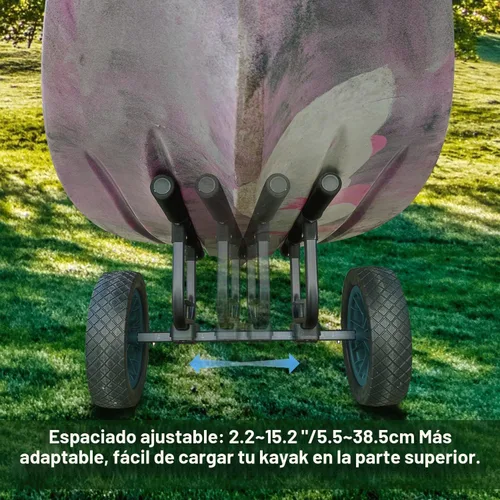 Vista 4 de Carrito de kayak resistente, carrito de canoa ajustable de ancho con ruedas de playa planas de 12 pulgadas