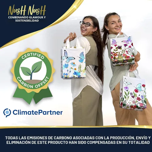 Vista 4 de Nush Nush Bolsas de regalo de mariposa con asas de tamaño mediano - Juego de 12 bolsas de regalo florales con brillante impresión holográfica