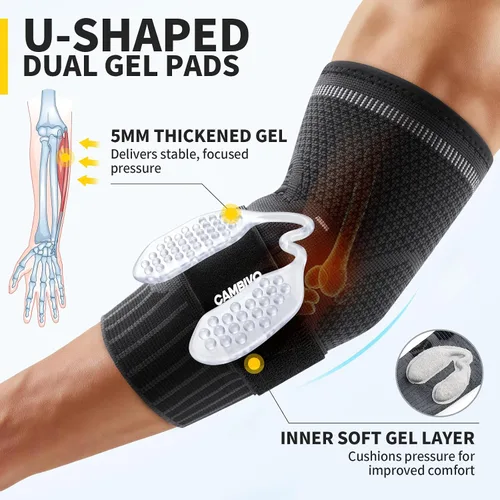 Vista 3 de CAMBIVO 1 par de codo de tenis con almohadillas de gel dobles para soporte específico del antebrazo, coderas con correa ajustable para codo