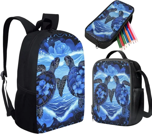 Vista 115 de HUGS IDEA Juego de 3 bolsas escolares con aislamiento térmico para el almuerzo, estuche para lápices