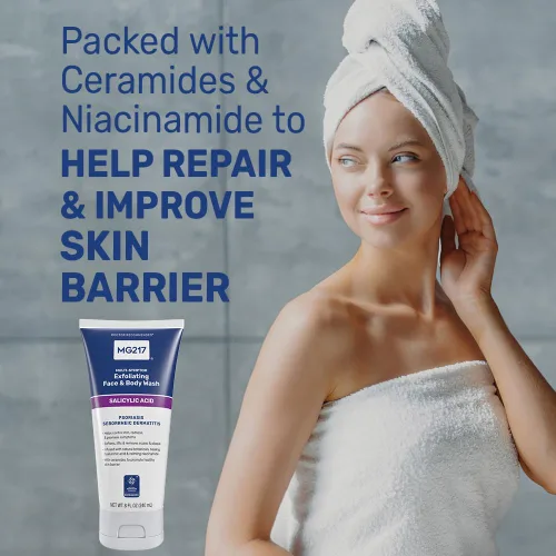 Vista 3 de MG217 Jabón facial y corporal exfoliante medicado para síntomas de psoriasis, ácido salicílico, ácido hialurónico, niacinamida, ceramidas, 8 onzas