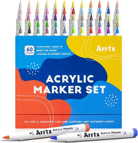 Vista 12 de Marcadores acrílicos Arrtx 30A, marcadores de pintura acrílica con punta de pincel para pintura en roca, madera, cerámica, vidrio, lienzo, metal