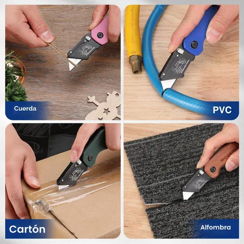 Vista 8 de WORKPRO Cuchillo utilitario plegable G10 mango con cabeza de acero inoxidable, hoja de cambio rápido y bloqueo trasero, cortador de caja resistente