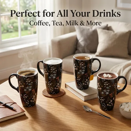 Vista 4 de Topadorn Taza de Café de Cerámica Taza de Viaje Regalo con Tapa 17oz., Taza de Té Alta de Porcelana con Asa para el Hogar y la Oficina, Taza