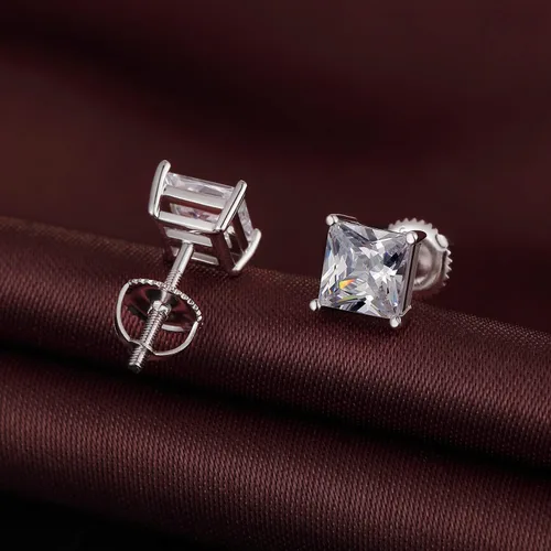 Vista 5 de Jiamiaoi 18k White Gold Plated Simulated Diamond Stud Earrings Screw Back Sterling Silver Cubic Zirconia Stud Earrings Set 4 Millimeters-8