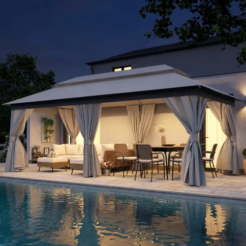 Vista 44 de LAUSAINT HOME - Cenador para exteriores de 8 x 8 pulgadas con cortinas Caqui