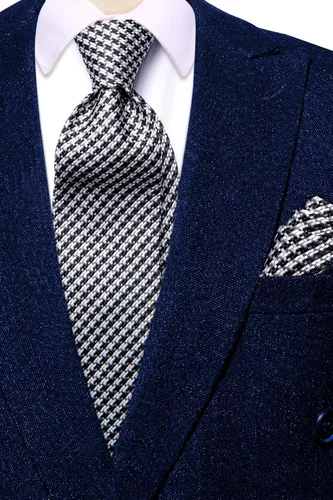 Vista 135 de Hi-Tie Corbata clásica de cachemira para hombre con pañuelo y gemelos a cuadros
