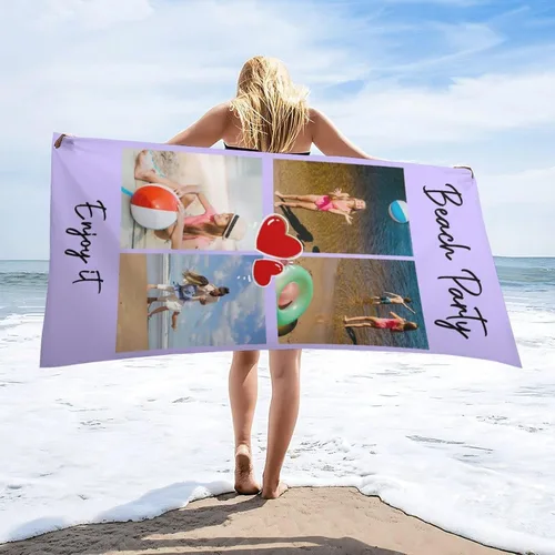 Vista 4 de Toallas de playa personalizadas con foto para adultos y niños, toallas de playa de microfibra personalizadas con imagen para mujeres y hombres