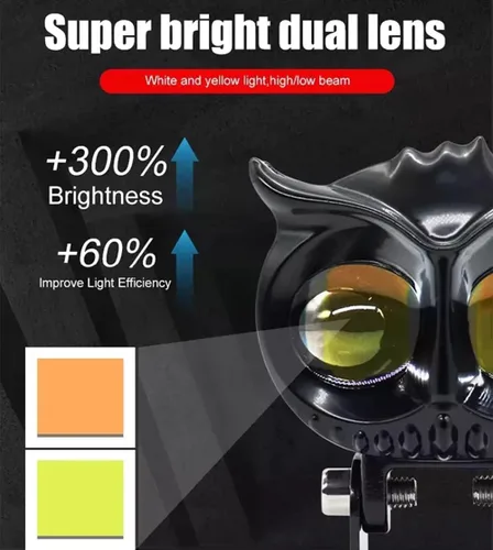 Vista 4 de YSY 1 unids motocicleta LED Spot luz blanca amarilla lámpara de conducción de doble color búho LED trabajo 9-60V para bicicleta de calle coche ATV