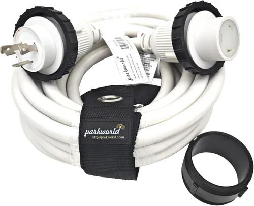 Vista 11 de Parkworld Cable de extensión de alimentación RV Shore, NEMA L5-30 Twist Lock 30A, cable de extensión de barco marino, hembra con collar de sello