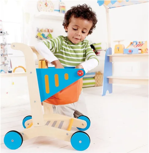 Vista 7 de Carrito de compras de madera para niños Hape galardonado Multi, L: 16.9, W: 11.8, H: 19.8 pulgadas, Multi, Carrito de compras de juguetes