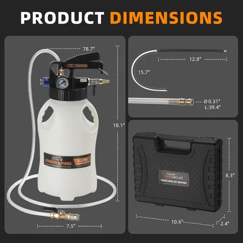 Vista 7 de FOUR UNCLES Bomba de fluido de transmisión de 6L - Extractor y dispensador de fluidos de transmisión neumática con 15 adaptadores de metal ATF