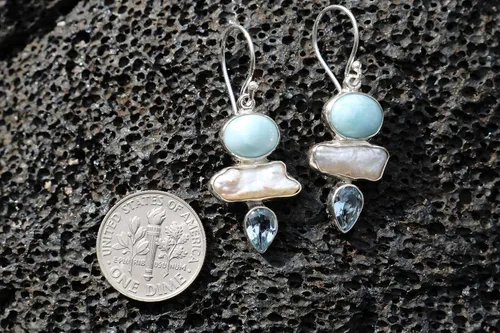 Vista 5 de Pendientes Larimar Pearl Blue Topacio. Plata de Ley.