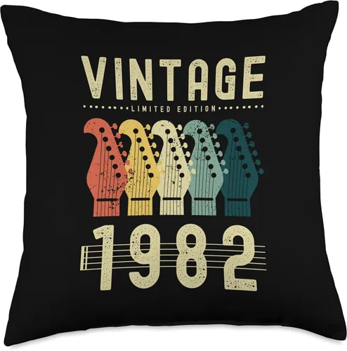 Vista 4 de Retro Born In 1982 Gifts & Gifts For Guitar Lovers Vintage Limited Edition 1982 - Almohada de cumpleaños para guitarra eléctrica, 16 x 16 pulgadas
