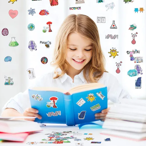 Vista 7 de Zonon 200 calcomanías de ciencia para estudiantes, niños, profesores de ciencias, imprescindibles para química, biología, física, calcomanías