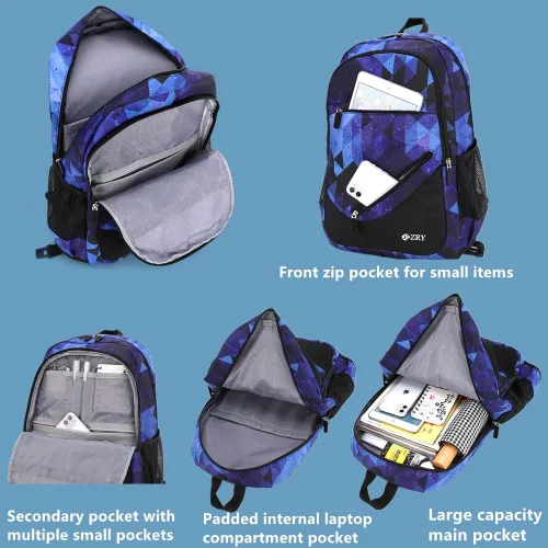 Vista 5 de Juego de mochila escolar con ruedas para niños de 3 piezas, NegroAzul Cielo Estrellado