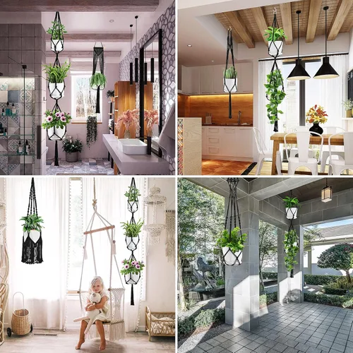 Vista 4 de SFENNGPET - Paquete de 6 perchas de macramé para plantas, juego de 6 perchas colgantes para plantas de interior con kit de 6 perchas hechas a mano