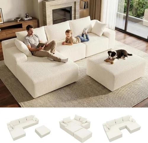 Vista 12 de Lifelink Sofá seccional deshuesado de 108 pulgadas para sala de estar en Beige