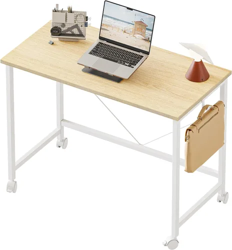 Vista 34 de Mericonia Escritorio de computadora, escritorio de juegos para espacios pequeños, mesa moderna de estilo simple para oficina en casa, mesa de Negro