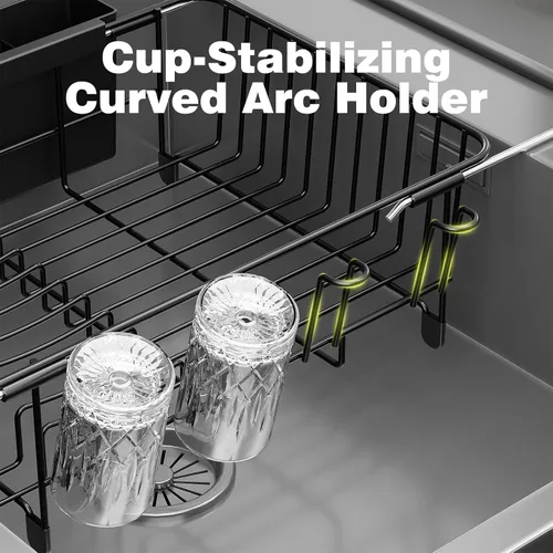 Vista 5 de Dish Drying Rack in Sink: Expandable, 3-Slot Utensil Holder, Anti-Slip Handle. Small Dish Rack: Ideal for Small Households. Kitchen Drying Rack