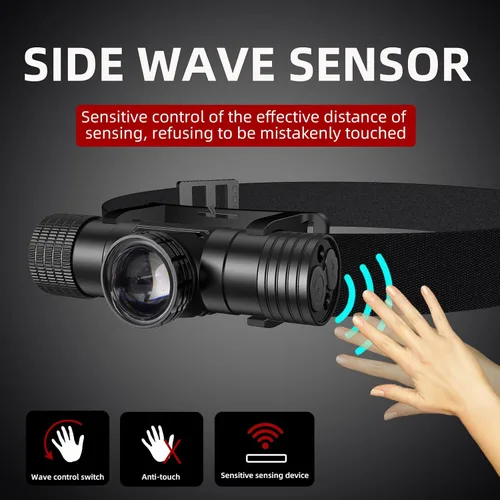Vista 4 de Linterna frontal recargable, linternas frontales súper brillantes y con zoom, IPX6 resistente al agua, linterna frontal LED recargable con 6 modos