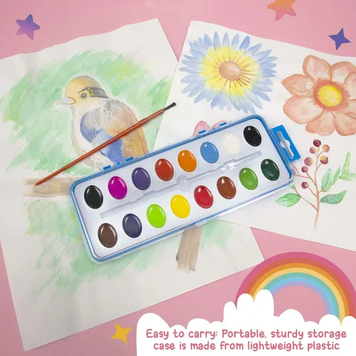 Vista 3 de BAZIC - Acuarela con pincel semihúmedo, 16 colores, juego de pintura no tóxica, pintura artística divertida, paquete de 1