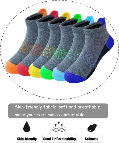 Vista 3 de Jamegio Calcetines para niños 12 pares de calcetines de corte bajo calcetines deportivos de tobillo para niños pequeños talla de 3 a 10 años