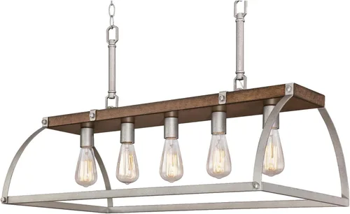 Vista 3 de Westinghouse 6351700 Oak Lane - Lámpara de araña de interior de cinco luces, madera de granero y acero galvanizado