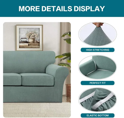 Vista 5 de Turquoize Fundas de sofá de 3 piezas para sofá de 2 cojines individuales, paquete de 2 fundas para silla, color cian oscuro