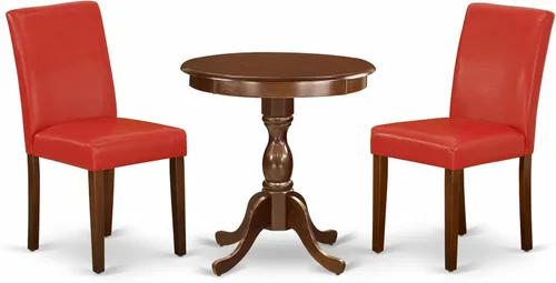 Vista 14 de East West Furniture ESAB3-BCH-06 - Juego de mesa de cocina de 3 piezas contiene una mesa de comedor redonda con pedestal y 2 sillas de comedor