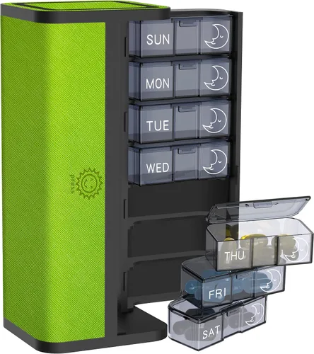 Vista 9 de Organizador de píldoras de 7 días, caja de píldoras diarias Am Pm, estuche semanal para medicamentos, soporte portátil de cuero para planificador