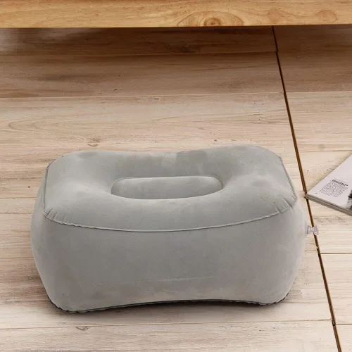 Vista 6 de Almohada inflable para descanso de pies, almohadilla para la cabeza, almohada de flocado suave, cojín de relajación para vuelos, otomanos con pierna
