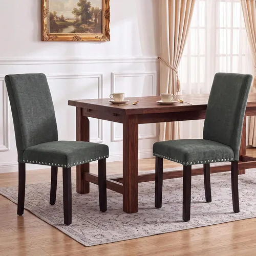 Vista 9 de LSSBOUGHT Sillas de comedor tapizadas con patas de madera maciza
