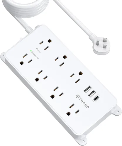 Vista 21 de TROND Regleta protectora contra sobretensiones, cable de extensión de 3 pies de enchufe plano, 5 tomas de corriente ampliamente espaciadas con 2 USB