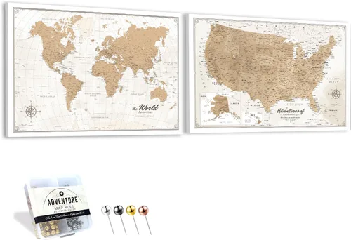 Vista 48 de IPIC - Lienzo con mapas de EE. UU. para decoración de pared, mapa con pin de empuje para marcar viajes, mapa de viaje impreso de EE. UU.