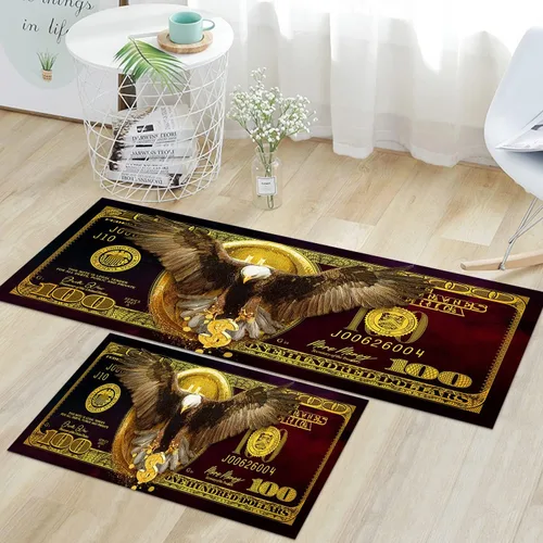 Vista 37 de GUBIYU Juego de 2 alfombras y tapetes de cocina color beige y dorado para billetes de 100 dólares, alfombra divertida y fresca para baño