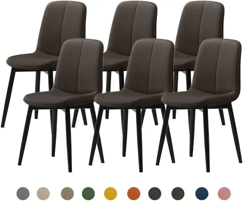 Vista 7 de Juego de sillas de comedor modernas, de piel sintética con asiento tapizado de 1.6 in, patas de acero al carbono de mediados de siglo, silla Beige
