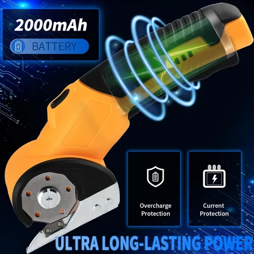Vista 2 de Tijeras eléctricas con luz LED, motor sin escobillas de alta eficiencia, batería de 2000 mAh, hoja de acero de tungsteno para alfombra de tela