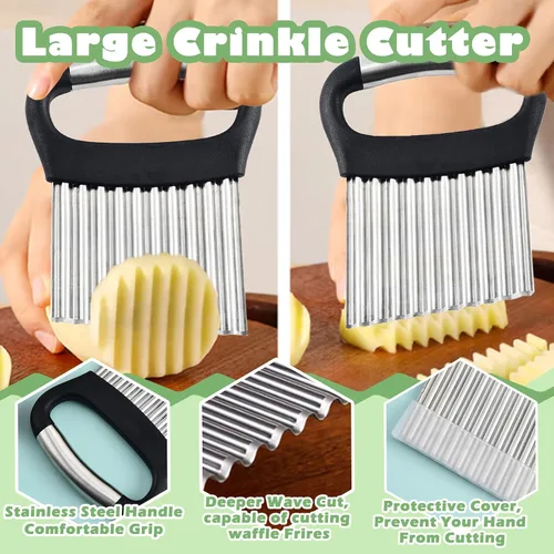 Vista 4 de Suuker Cortador de arrugas grande para verduras, cortador de papas fritas con mango, rebanador de papas fritas, rebanador de papas fritas, papas