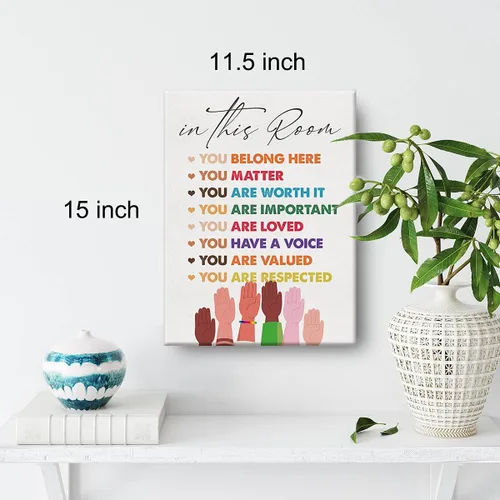 Vista 2 de Arte de pared inspirador de diversidad en esta habitación, lienzo de acuarela, impresiones para decoración de pared de aula, oficina, enmarcado