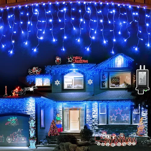 Vista 16 de Luces de Navidad de carámbano para exteriores, 60 pies, 612 luces LED con 136 gotas, 12 modos, regulable, temporizador y resistente al agua, 29 V