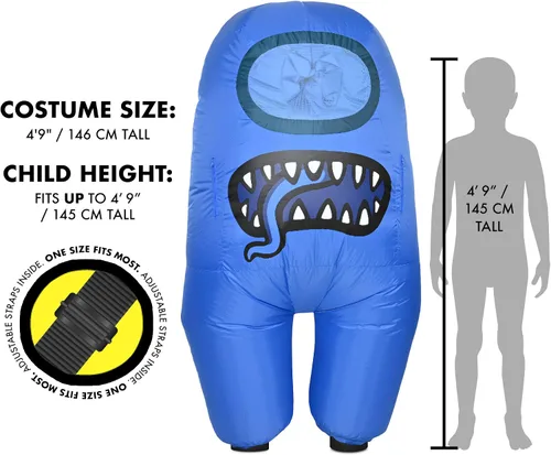 Vista 4 de YuMe Official Among Us Toikido Toys Inflatable Kids Halloween Cosplay Costume for Children Impostor azul