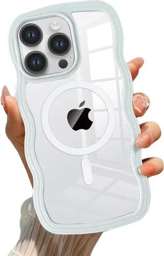 Vista 21 de QLTYPRI Funda magnética para iPhone 11 compatible con Magsafe, bonita funda transparente con marco de onda rizada para niñas y mujeres, parachoques