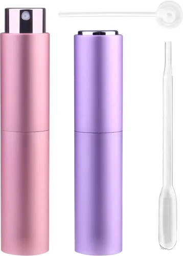 Vista 15 de Botellas atomizadoras de perfume de viaje recargables, 2 botellas de spray portátiles de 0.3 fl oz, atomizador de perfume recargables para después