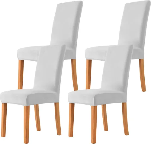 Vista 27 de Velvet Chair Covers Beige Gray, Stretch Dining Room Chair Covers 2 Pack, Super Fit Dining Chairs Slipcovers Spandex Washable Kitchen Parson Chair